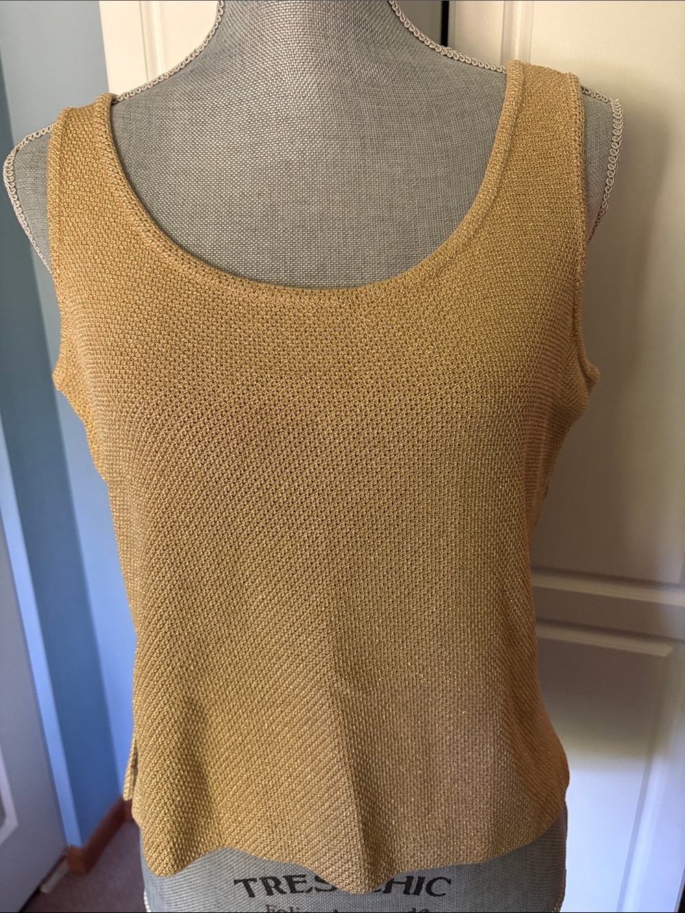 ST. JOHN Collection by Marie Gray Gold Shimmer Tank Top Vintage USA Sz Medium